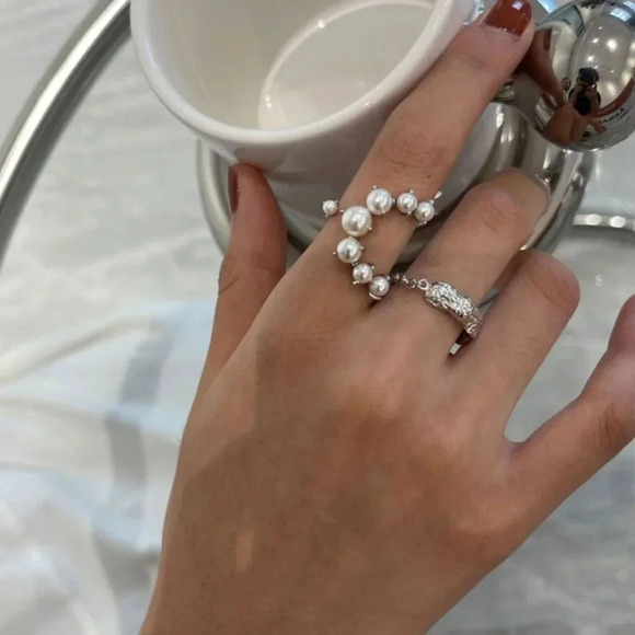 Jewelry - Minimalist 925 Sterling Silver Pearl Wrap C-Shaped Ring Geometric Modern Ring